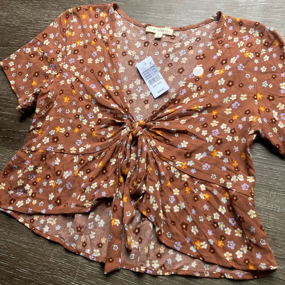 LA Hearts Orange Floral Blouse Size Small